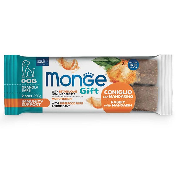 Monge Granola Bars Immunity Support pour chiens adultes Lapin et mandarine 120 g