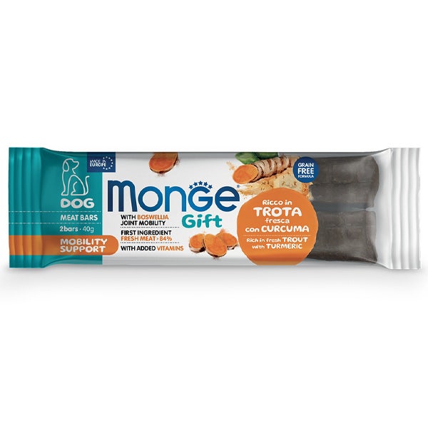 Monge Meat Bars Mobility Support Barre pour chiens adultes Truite fraîche au curcuma 40 g