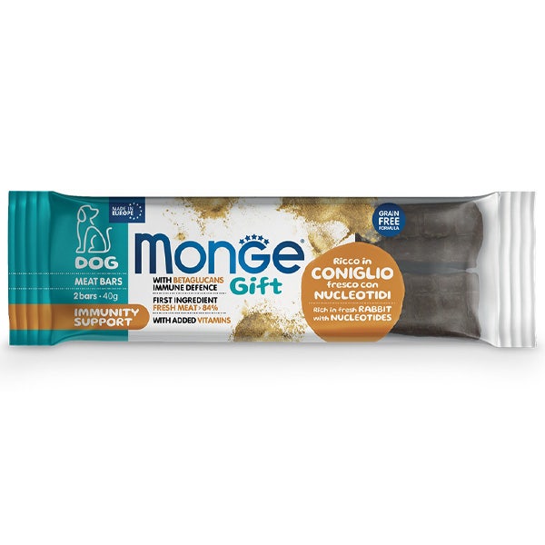 Monge Meat Bars Immunity Support Barre pour chiens adultes au lapin frais et aux nucléotides 40 g