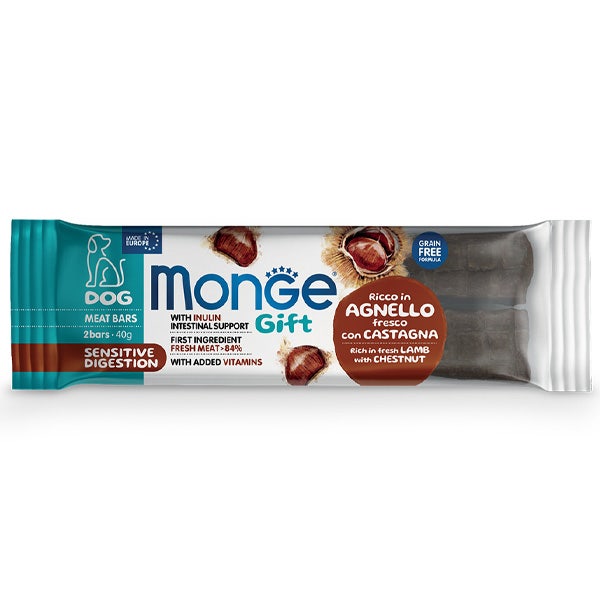 Monge Meat Bars Sensitive Digestion Barre pour chiens adultes Agneau frais aux châtaignes 40 g