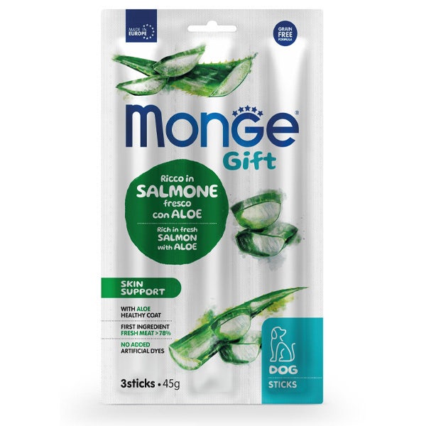 Monge Sticks Skin Support pour chiens adultes, saumon frais et aloès, 45 g