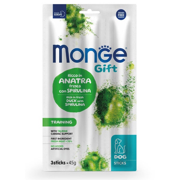 Monge Sticks Training pour chiens adultes au canard frais et à la spiruline 45 g