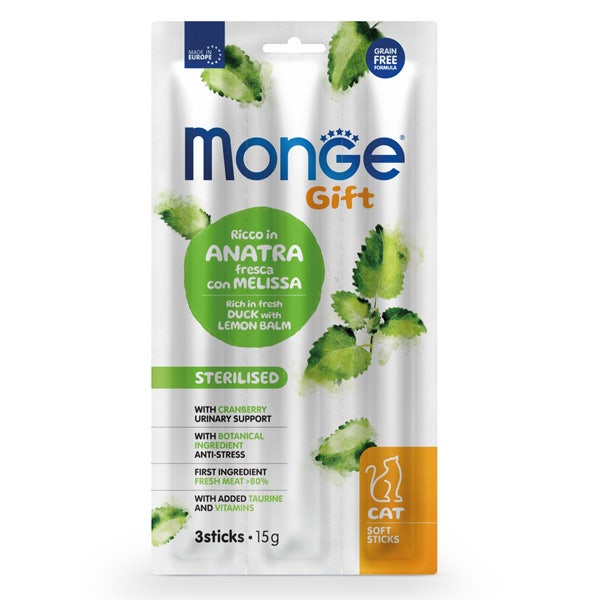 Monge Soft Sticks stérilisés pour chats, canard frais à la mélisse, 15 g