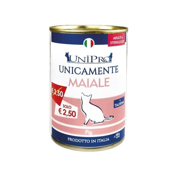Unipro Unicamente Porc Nourriture humide pour chats adultes Boîte de 400 g