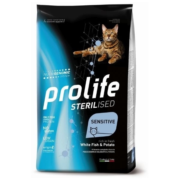 Prolife Sterilised Poisson blanc désossé et pommes de terre - Croquettes pour chats adultes - Sac de 7 kg