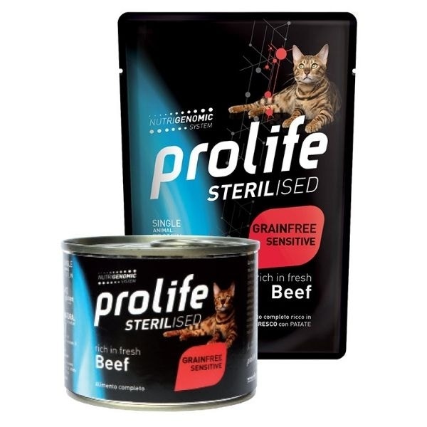 Prolife Sterilised Cat Grainfree Sensitive Nourriture humide au bœuf pour chats adultes 85 g