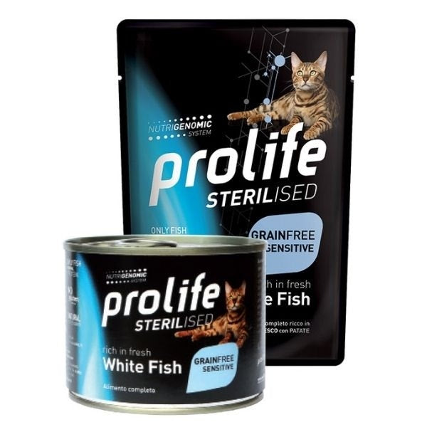 Prolife Sterilised Poisson blanc frais et pommes de terre, nourriture humide pour chats adultes, boîte de 200 g