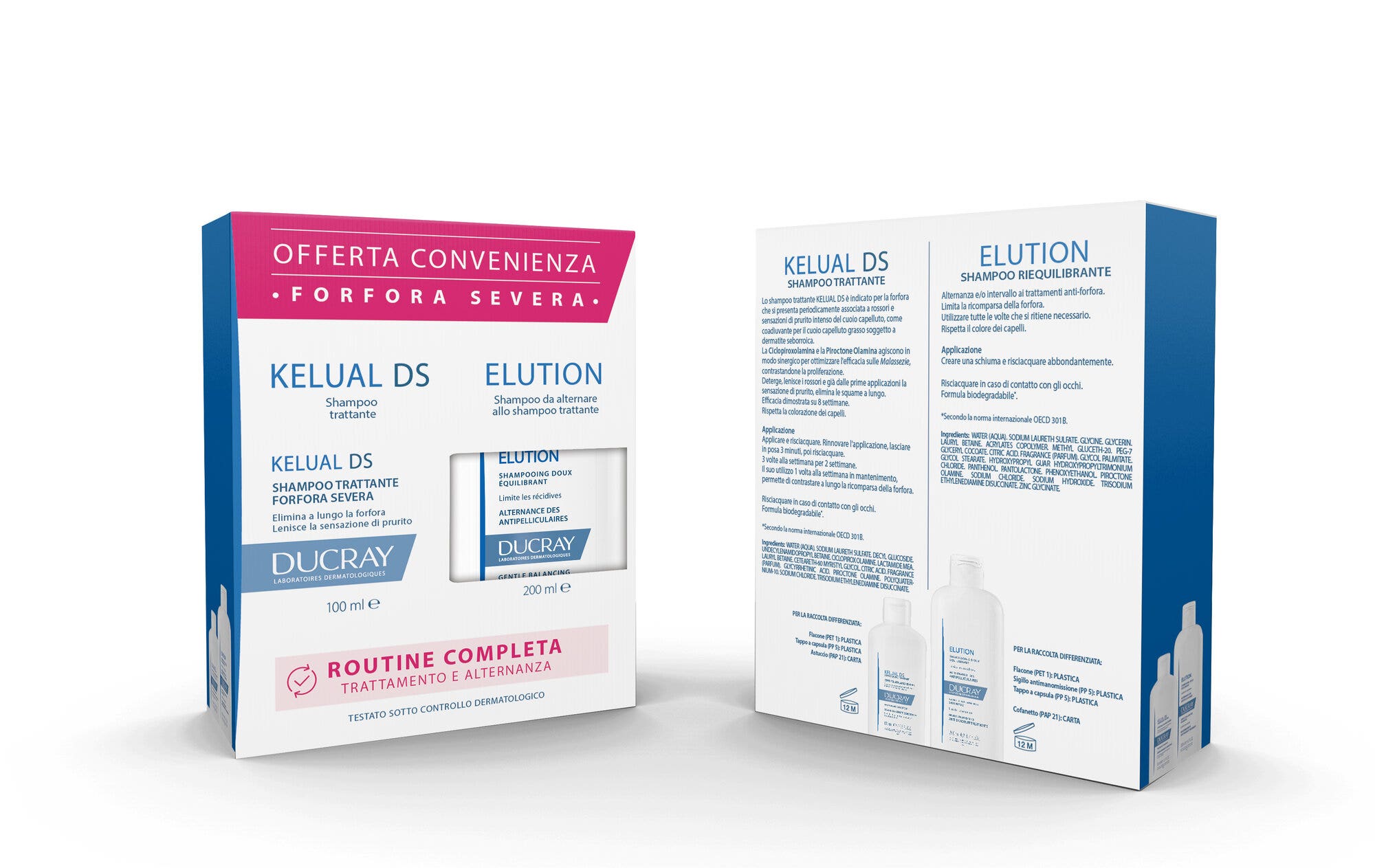 Ducray Cofanetto Routine Kelual DS Shampoo Trattante 100ml + Elution Shampoo Equilibrante Delicato 200ml