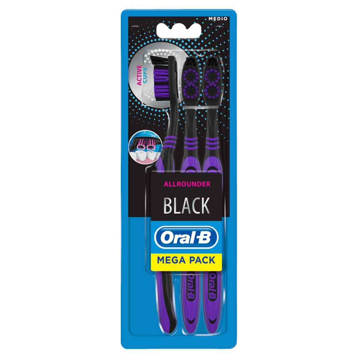 Brosse à dents manuelle Oral-B Allrounder Black 3 pièces