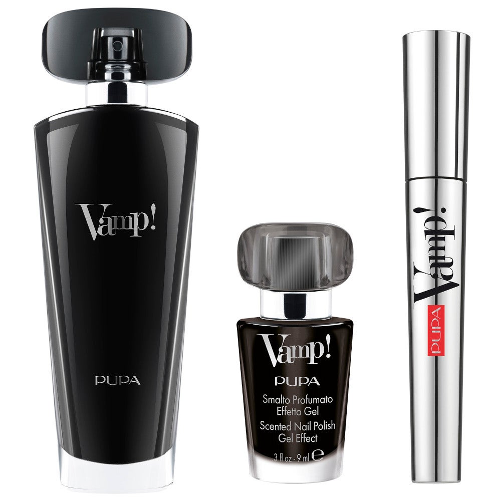 Kit Pupa Vamp Black Eau de Parfum 50 ml + Mascara 9 ml + Vernis à ongles parfumé effet gel 9 ml