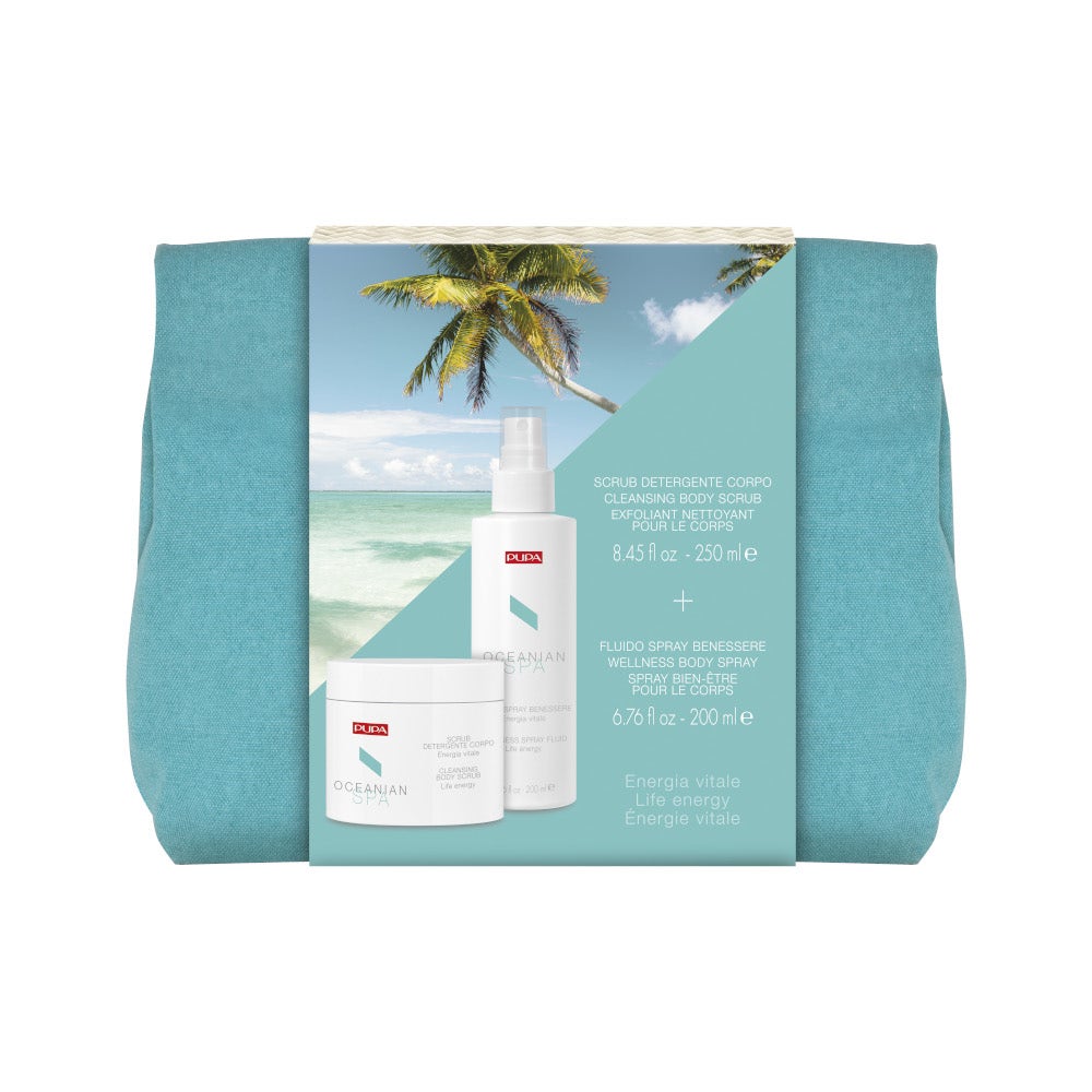Pupa Kit Oceanian Spa II Gommage Nettoyant 250 ml + Fluide Spray Bien-être 200 ml + Pochette