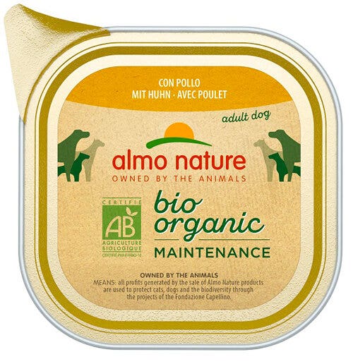 Almo Nature Daily Menu Bio, nourriture humide au poulet pour chiens adultes, barquette de 100 g