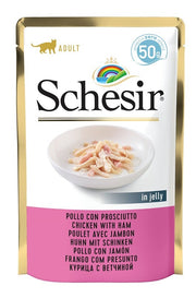 Schesir Poulet au jambon en gelée, nourriture humide pour chats adultes, sachet de 50 g
