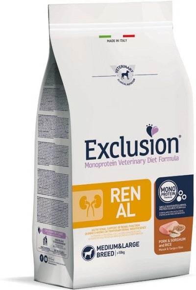 Exclusion Monoprotein Veterinary Diet Formula Renal Croquettes Sorgho/Porc/Riz Pour Chiens de Taille Moyenne/Grande Sac de 12 kg