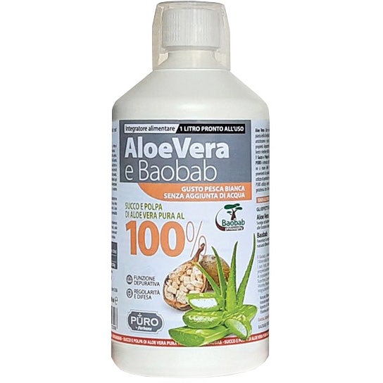 Forhans Puro Aloe Succo E Polpa 100% + Baobab Pesca Bianca 1 Litro