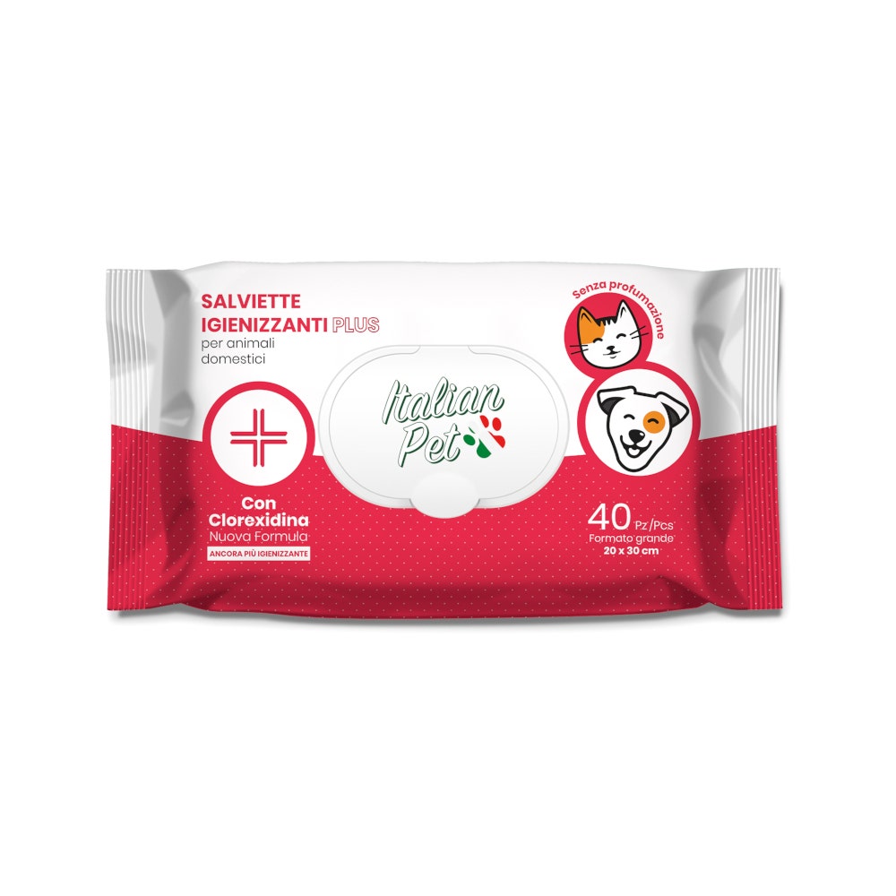 Italian Pet Lingettes biodégradables à la chlorhexidine pour chiens/chats 20 x 30 cm, 40 pièces