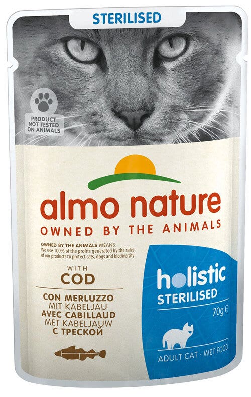 Almo Nature Sterilised, nourriture humide au cabillaud pour chats adultes stérilisés, sachet de 70 g