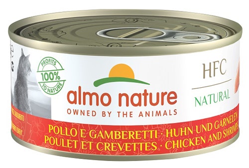 Almo Nature HFC Natural Nourriture humide au poulet et aux crevettes pour chats adultes Boîte de 150 g