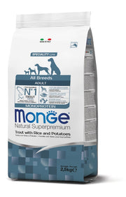 Monge Truite, Riz et Pommes de Terre - Croquettes pour Chiens Adultes - Sac de 2,5 kg