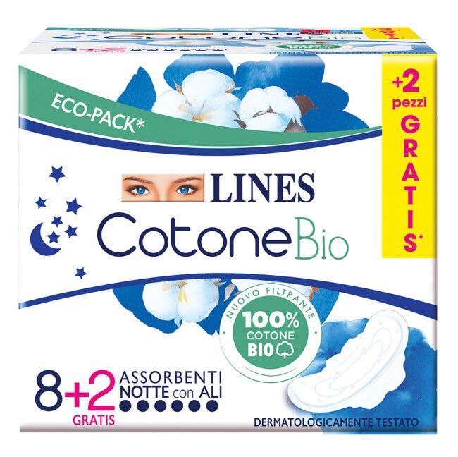 Lines Coton Bio 10 Serviettes de nuit avec ailettes