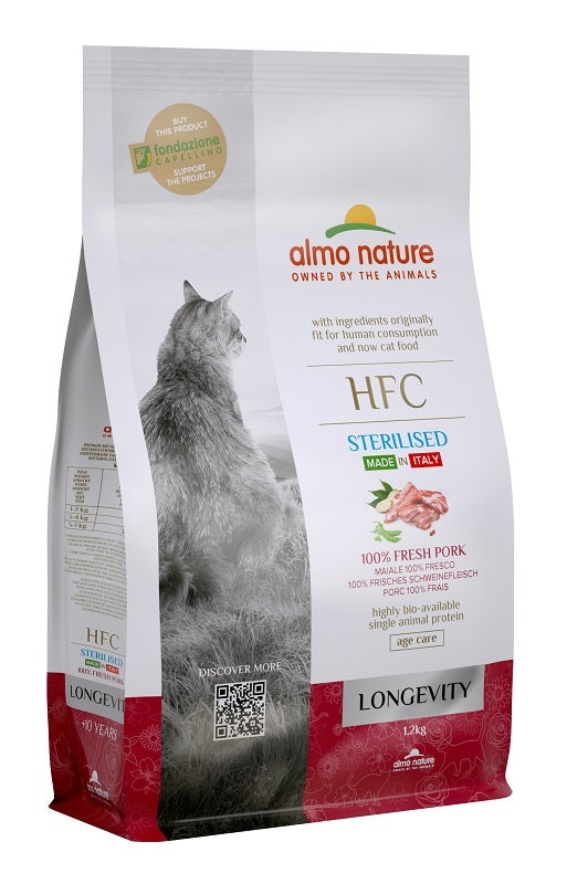 Almo Nature HFC Longevity Croquettes au porc pour chats adultes stérilisés, sac de 1,2 kg