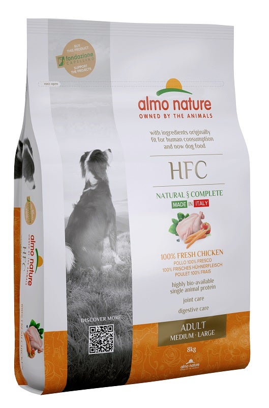 Almo Nature HFC Adult Croquettes au poulet pour chiens adultes de taille moyenne et grande, sac de 8 kg