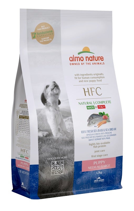 Almo Nature HFC Puppy Bar et Dorade pour chiots de taille moyenne et grande, sac de 1,2 kg
