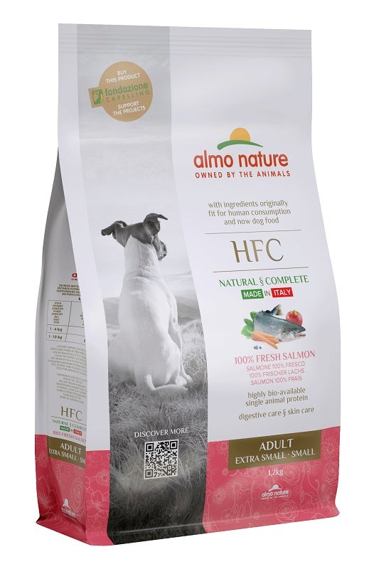 Almo Nature HFC Adult Croquettes au saumon pour chiens adultes de taille mini et petite, sac de 1,2 kg