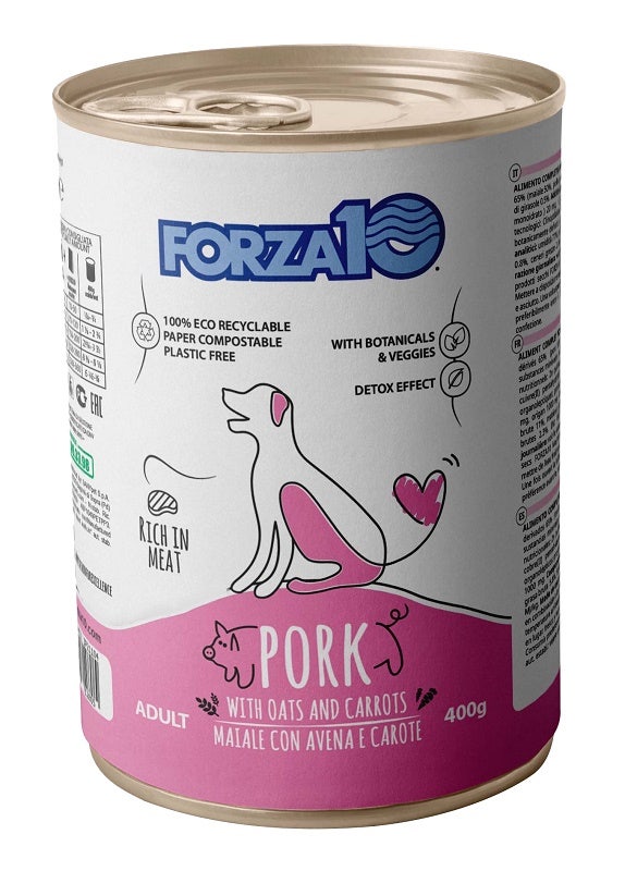 Forza10 Adult Maintenance Nourriture humide au porc/avoine/carottes pour chiens adultes, pot de 400 g