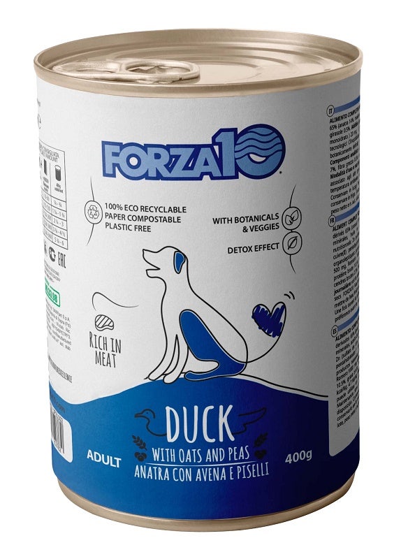 Forza10 Adult Maintenance Nourriture humide au canard/avoine/petits pois pour chiens adultes, boîte de 400 g