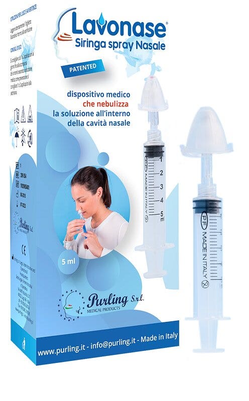 Lavonase siringa spray nasale 5 ml luer-lock con cappuccio+ugello nasale con raccordo luer-lock+perforatore con valvolanon ritorno con tappo