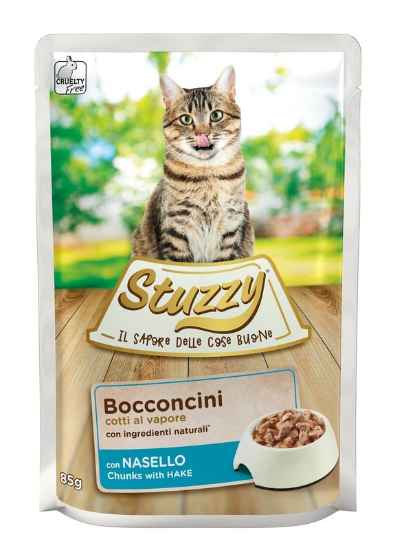 Stuzzy Bouchées au nasello, nourriture humide pour chats adultes, sachet de 85 g