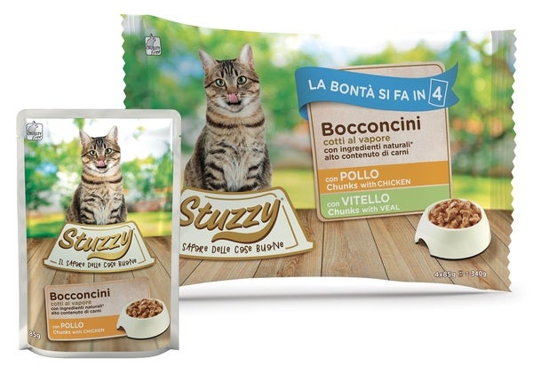 Stuzzy Bouchées au poulet/veau, nourriture humide pour chats adultes, lot de 4 x 85 g