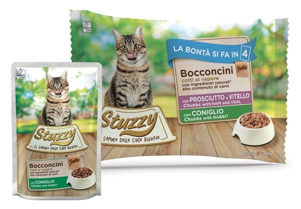 Stuzzy Bouchées au jambon/veau/lapin, nourriture humide pour chats adultes, multipack 4 x 85 g