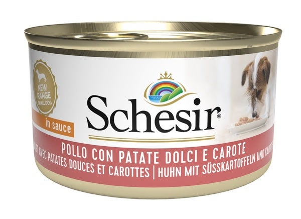 Schesir Poulet aux patates douces et carottes, nourriture humide pour chiens adultes, boîte de 85 g