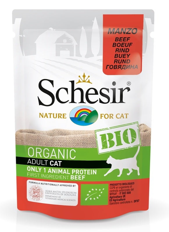 Schesir Organic Bio Pâté au bœuf pour chats adultes Sachet 85 g