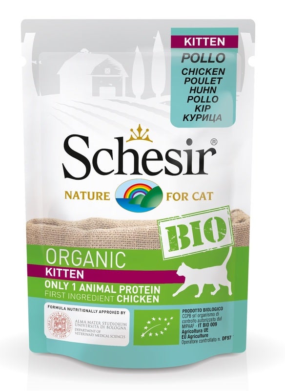 Schesir Organic Bio Pâté au poulet pour chatons, sachet de 85 g