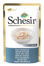 Schesir Poulet et nasello en gelée, nourriture humide pour chats adultes, sachet de 85 g