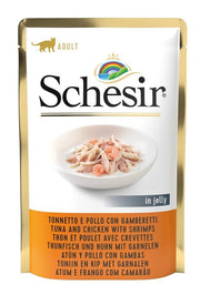 Schesir Petit thon et poulet aux crevettes en gelée, nourriture humide pour chats adultes, sachet de 85 g
