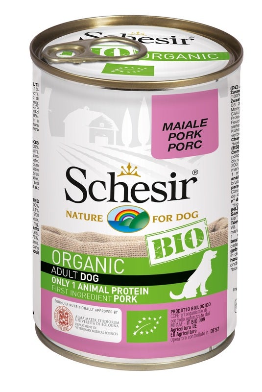 Schesir Organic Bio Pâté au porc pour chiens adultes Boîte de 400 g