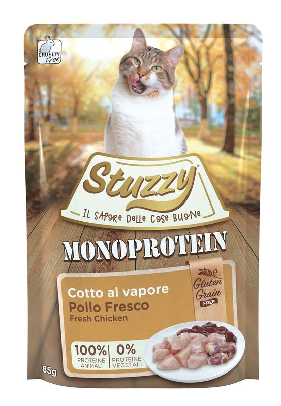 Stuzzy Monoprotein Bouchées au poulet pour chats adultes, sachet de 85 g
