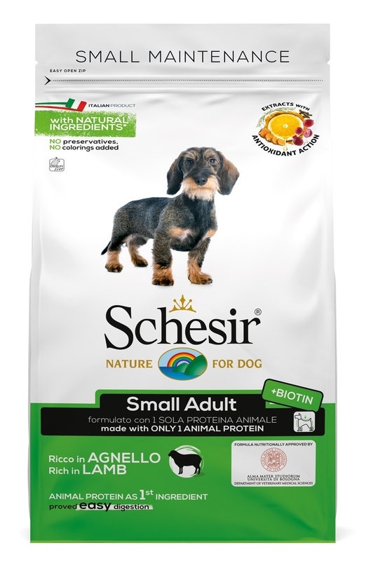 Schesir Maintenance Croquettes à l'agneau pour chiens adultes de petite taille, sac de 800 g