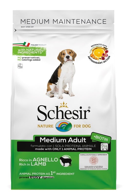 Schesir Maintenance Croquettes à l'agneau pour chiens adultes de taille moyenne, sac de 3 kg