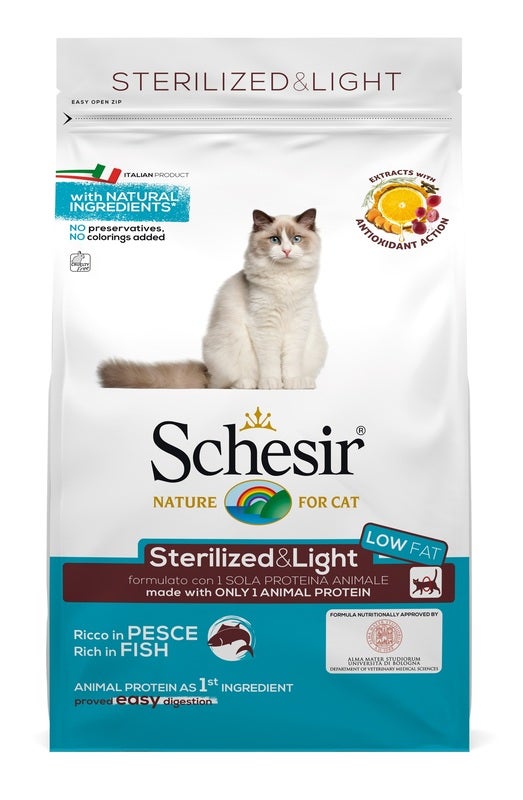 Schesir Sterilized&Light Croquettes au poisson pour chats adultes, sac de 1,5 kg