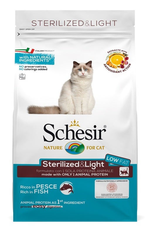 Schesir Sterilized&Light Croquettes au poisson pour chats adultes, sac de 400 g