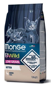 Monge B Wild Low Grain à l'oie, croquettes pour chatons, sac de 1,5 kg