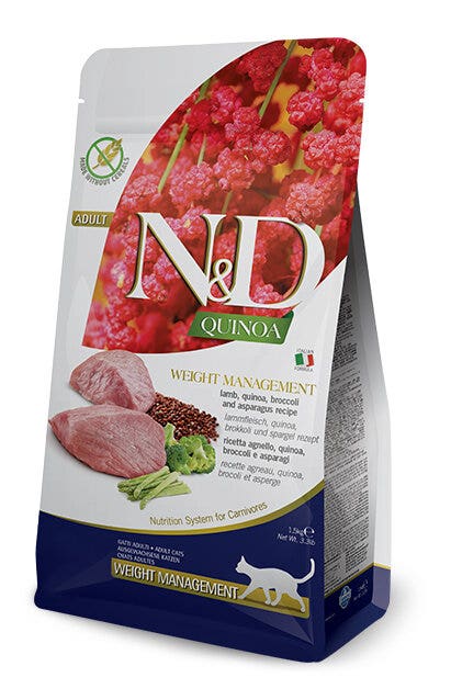 Farmina Natural & Delicious Quinoa Weight Management Agneau, Brocoli et Asperges pour Chats Adultes 5 kg