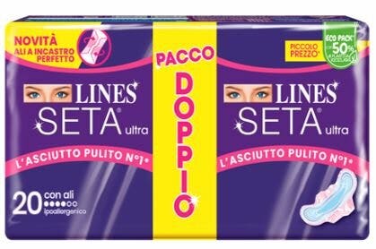 Lines Seta Ultra Nouveau avec ailettes, lot de 20 serviettes hygiéniques