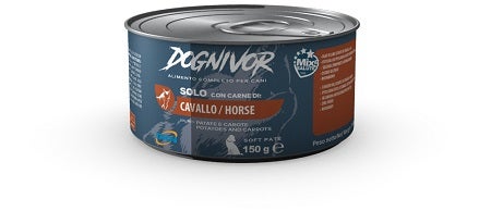 Dognivor Nourriture humide au cheval, pommes de terre et carottes pour chiens adultes Boîte de 150 g