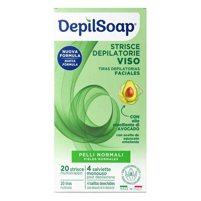 Depilsoap 20 bandes dépilatoires pour le visage, peaux normales